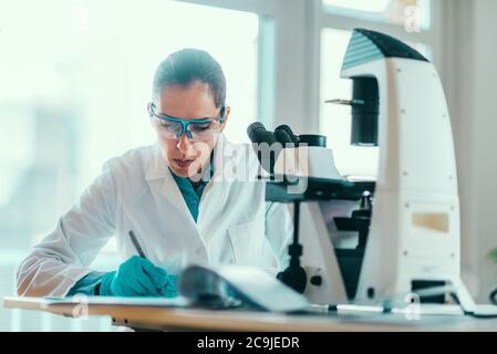 Wissenschaftler, die im Labor arbeiten. Stockfoto