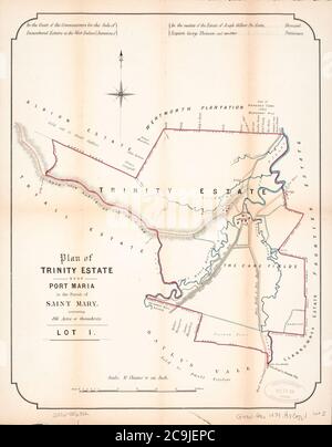 Jamaika, Einzelheiten und Bedingungen des Verkaufs von wertvollen Zucker Estate - bekannt als ‘Trinity Plantation,‘ ‘Roslyn Pen,‘ ‘Cromwell Plantation,‘ und Cromwell Mountain,‘ alle sutuate in der Pfarrei St. Stockfoto