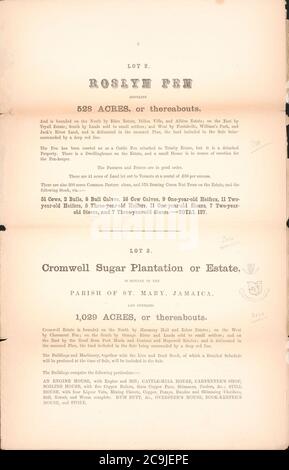 Jamaika, Einzelheiten und Bedingungen des Verkaufs von wertvollen Zucker Estate - bekannt als ‘Trinity Plantation,‘ ‘Roslyn Pen,‘ ‘Cromwell Plantation,‘ und Cromwell Mountain,‘ alle sutuate in der Pfarrei St. Stockfoto