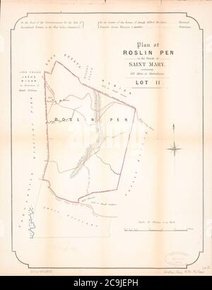 Jamaika, Einzelheiten und Bedingungen des Verkaufs von wertvollen Zucker Estate - bekannt als ‘Trinity Plantation,‘ ‘Roslyn Pen,‘ ‘Cromwell Plantation,‘ und Cromwell Mountain,‘ alle sutuate in der Pfarrei St. Stockfoto