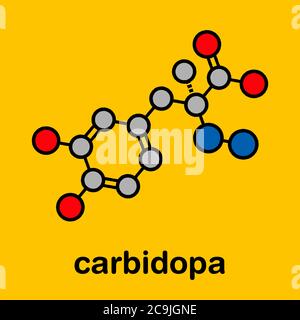 Carbidopa Parkinson-Medikament. Verhindert den peripheren Abbau von Levodopa, so dass mehr L-DOPA, um das Gehirn zu erreichen. Stilisierte Skelettformel (che Stockfoto