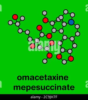 Omacetaxin-Mepesuccinat-Krebsmolekül. Wird zur Behandlung von chronischer myeloischer Leukämie (CML) verwendet. Stilisierte Skelettformel (chemische Struktur Stockfoto