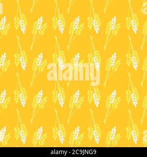 Nahtloses Muster Crop Hafer Weizen Gerste Roggen Pflanze. Stilisiertes Herbst Natur Vektor-Muster. Gold gelb orange weiß abstrakt fallen Muster flach Cartoon Stock Vektor