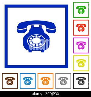 Vintage retro Telefon flache Farbe Symbole in quadratischen Rahmen auf weißem Hintergrund Stock Vektor
