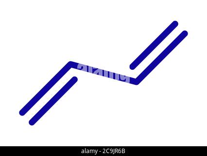 Butadien (1,3-Butadien) synthetisches Kautschuk-Bausteinmolekül. Wird zur Synthese von Polybutadien, ABS und anderen polymeren Materialien verwendet. Blaues Skelet Stockfoto