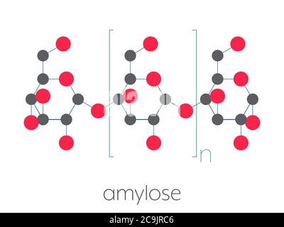 Amylose Polysaccharid Polymer, chemische Struktur. Bestandteil der Stärke (zusätzlich zu Amylopektin). Stilisierte Skelettformel (chemische Struktur). Stockfoto