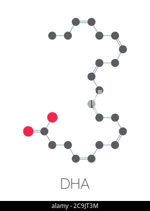 Docosahexaensäure (DHA, cervonic Säure) Molekül. Mehrfach ungesättigte Omega-3-Fettsäure, die in Fischöl. Stilisierte Skelett Formel (chemische Struct Stockfoto