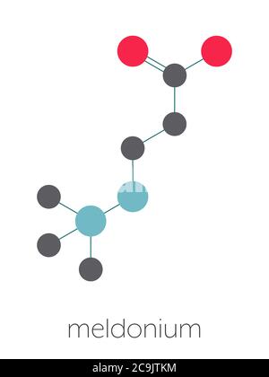 Meldonium anti-ischämisches Wirkstoffmolekül. Wird zur Behandlung von Angina pectoris und Myokardinfarkten verwendet. Stilisierte Skelettformel (chemische Struktur). Atome ar Stockfoto