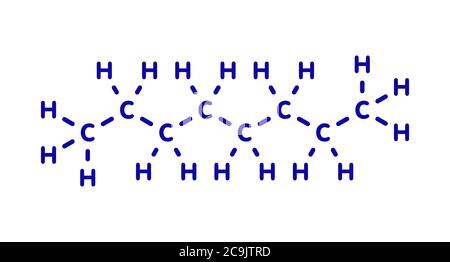 Oktan-Kohlenwasserstoffmolekül. Bestandteil von Benzin (Benzin). Blaue Skelettformel auf weißem Hintergrund. Stockfoto