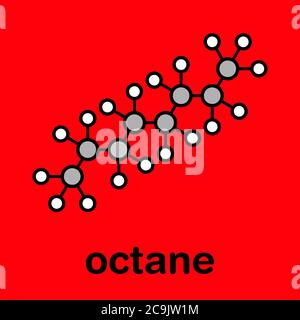 Oktan-Kohlenwasserstoffmolekül. Bestandteil von Benzin (Benzin). Stilisierte Skelettformel (chemische Struktur). Stilisierte Skelettformel (chemische Struktur Stockfoto