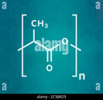 Polymilchsäure (PLA, Polylactid) Biokunststoff, chemische Struktur. Kompostierbare Polymeren für medizinische Implantate verwendet, 3D-Druck, Verpackungsmaterialien, etc. Stockfoto