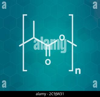 Polymilchsäure (PLA, Polylactid) Biokunststoff, chemische Struktur. Kompostierbare Polymeren für medizinische Implantate verwendet, 3D-Druck, Verpackungsmaterialien, etc. Stockfoto