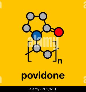 Polyvinylpyrrolidon (PVP, Povidon, Polyvidon) Polymer, chemische Struktur. Stilisierte Skelettformel: Atome werden als farbcodierte Kreise mit t dargestellt Stockfoto