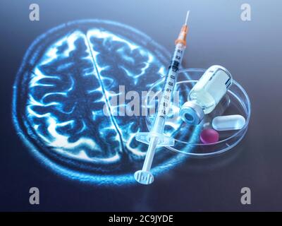 Konzeptuelles Bild der Erforschung einer Heilung von Gehirnstörungen. Stockfoto