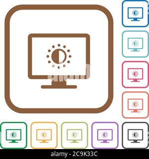 Anpassen der Bildschirmsättigung Einfache Symbole in farbigen abgerundeten quadratischen Rahmen auf weißem Hintergrund Stock Vektor