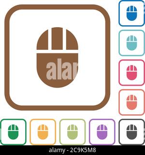 Drei knöpfbare Computer Maus einfache Symbole in Farbe abgerundeten quadratischen Rahmen auf weißem Hintergrund Stock Vektor