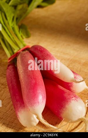 Französisches Frühstück Radieschen. Ein frischer Haufen direkt von einem Pennsylvania Farm Stand. Stockfoto