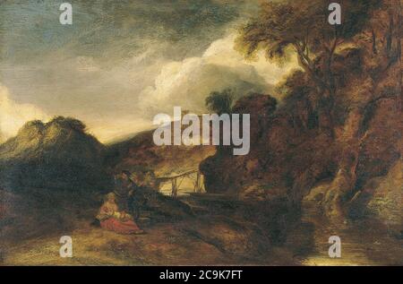 Jan Lievens - Landschaft mit dem Rest auf der Flucht nach Ägypten. Stockfoto