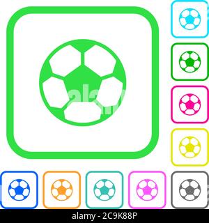 Fußball lebendige farbige flache Symbole in geschwungenen Rändern auf weißem Hintergrund Stock Vektor