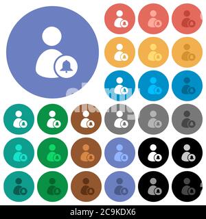 Benachrichtigen Sie den Benutzer über mehrfarbige flache Symbole auf runden Hintergründen. Weiße, helle und dunkle Symbolvarianten für Hover- und Active-Statuseffekte und Bon Stock Vektor