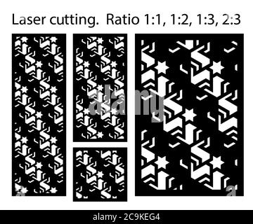 Lasermuster. Set von dekorativen Vektorplatten für Laserschneiden. Schablone für die Innenwand im Arabeske Stil. Vektorlasermuster Stock Vektor