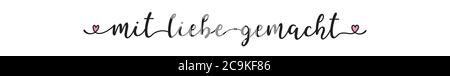 .Hand skizziert mit Liebe gemacht Zitat in Deutsch. Übersetzt mit Liebe gemacht. Schriftzug für Banner, Header, Flyer, Karte, Poster, Flyer, Geschenk. Stock Vektor
