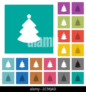 Weihnachtsbaum mehrfarbige flache Symbole auf schlichten quadratischen Hintergründen. Weiße und dunklere Symbolvarianten für schwebe- oder aktive Effekte. Stock Vektor