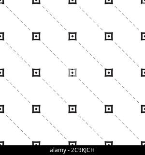 Nahtloses geometrisches Muster. Geometrische Formen, Kreuz, Kreis, Raute, diagonale gepunktete Linie. Abstrakter nahtloser Hintergrund mit gepunkteter und gekreuzter Linie. Stock Vektor