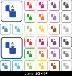 Flache Symbole in helleren Farben in abgerundeten quadratischen Rahmen. Dünne und dicke Versionen im Lieferumfang enthalten. Stock Vektor