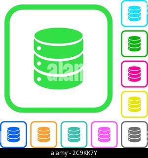 Einzelne Datenbank lebendige farbige flache Symbole in gekrümmten Rändern auf weißem Hintergrund Stock Vektor