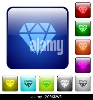 Diamant-Symbole in abgerundeter quadratischer Farbe glänzend Knopfset Stock Vektor