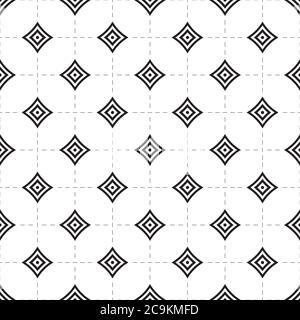 Nahtloses geometrisches Muster. Abstrakter nahtloser Hintergrund mit gepunkteter und gekreuzter Linie. Geometrische Formen, Kreuz, Kreis, Raute, diagonale gepunktete Linie. Stock Vektor