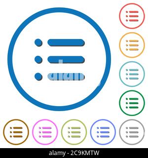 Ungeordnete Liste flacher Farbvektorsymbole mit Schatten in runden Umrissen auf weißem Hintergrund Stock Vektor