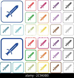 Flache Symbole in Schwertfarben in abgerundeten quadratischen Rahmen. Dünne und dicke Versionen im Lieferumfang enthalten. Stock Vektor