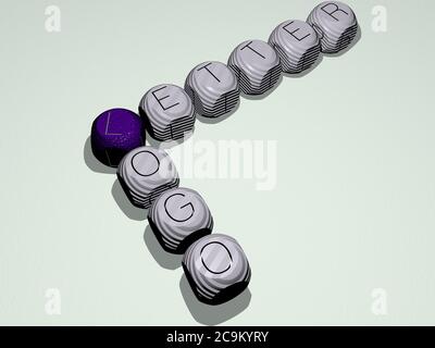 Kombination von Buchstaben-Logo aus kubischen Buchstaben aus der oberen Perspektive gebaut, hervorragend für die Konzeptpräsentation. Illustration und Design. 3D-Illustration Stockfoto