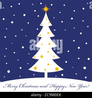 Frohe weihnachten und ein Frohes neues Jahr. Wintergeschichte. Tannenbaum und Schnee. Das flache Bild. Vektorgrafiken. Stock Vektor