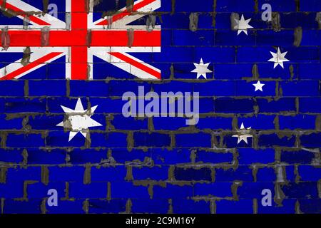 Die Nationalflagge von Australien auf einer Wand von sibit Blöcke mit Zement gemalt. Das Symbol des Landes. Stockfoto