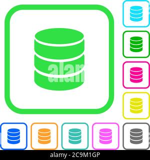 Einzelne Datenbank lebendige farbige flache Symbole in gekrümmten Rändern auf weißem Hintergrund Stock Vektor