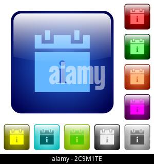 Zeitplan Info Symbole in abgerundeten quadratischen Farbe glänzend Taste gesetzt Stock Vektor