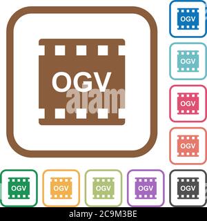 OGV Film-Format einfache Symbole in Farbe abgerundeten quadratischen Rahmen auf weißem Hintergrund Stock Vektor