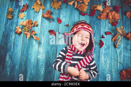 zwei Jahre alter Junge träumt im Herbst Stockfoto