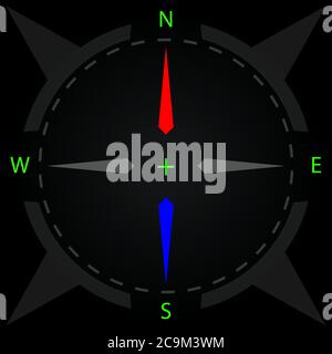 Kompass. Kompass mit Beleuchtung anzeigen. Vektorgrafik. Stock Vektor