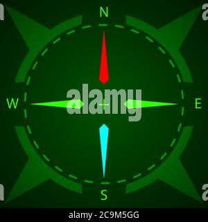 Kompass. Kompass mit Beleuchtung anzeigen. Vektorgrafik. Stock Vektor