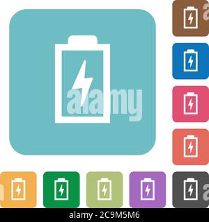 Akku mit Energiesymbol weiße flache Symbole auf abgerundeten quadratischen Hintergründen Stock Vektor