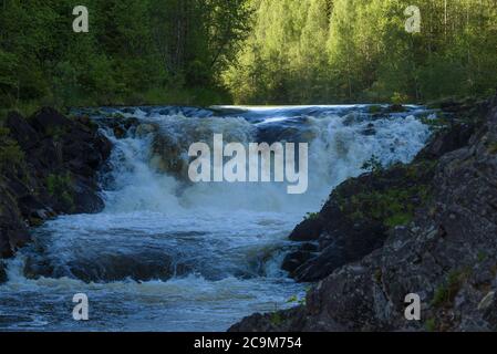 Am Kivach Wasserfall an einem Juniabend. Karelien, Russland Stockfoto