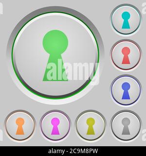 Farbsymbole mit Schlüsselloch auf versenkten Drucktasten Stock Vektor