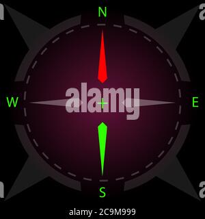 Kompass. Kompass mit Beleuchtung anzeigen. Vektorgrafik. Stock Vektor