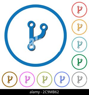 Code Gabel flache Farbe Vektor-Symbole mit Schatten in runden Umrissen auf weißem Hintergrund Stock Vektor