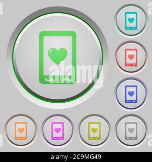 Bevorzugte mobile Inhalte Farbsymbole auf versenkten Drucktasten Stock Vektor