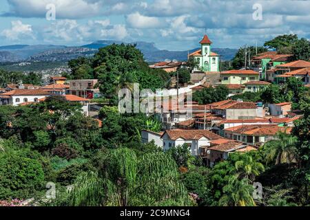 Blick über Diamantina und der Nossa Senhora da Consolaçao Kirche, Minas Gerais, Brasilien Stockfoto